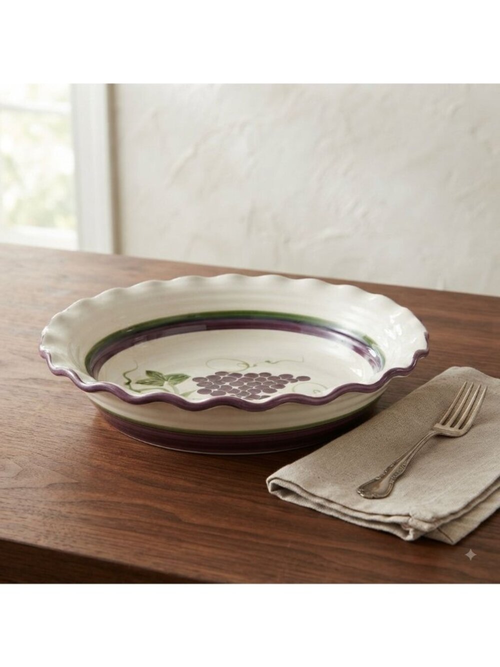 Vintage Signed Studio Art Pottery Grape Fluted Pie Baking Dish Deep Bowl